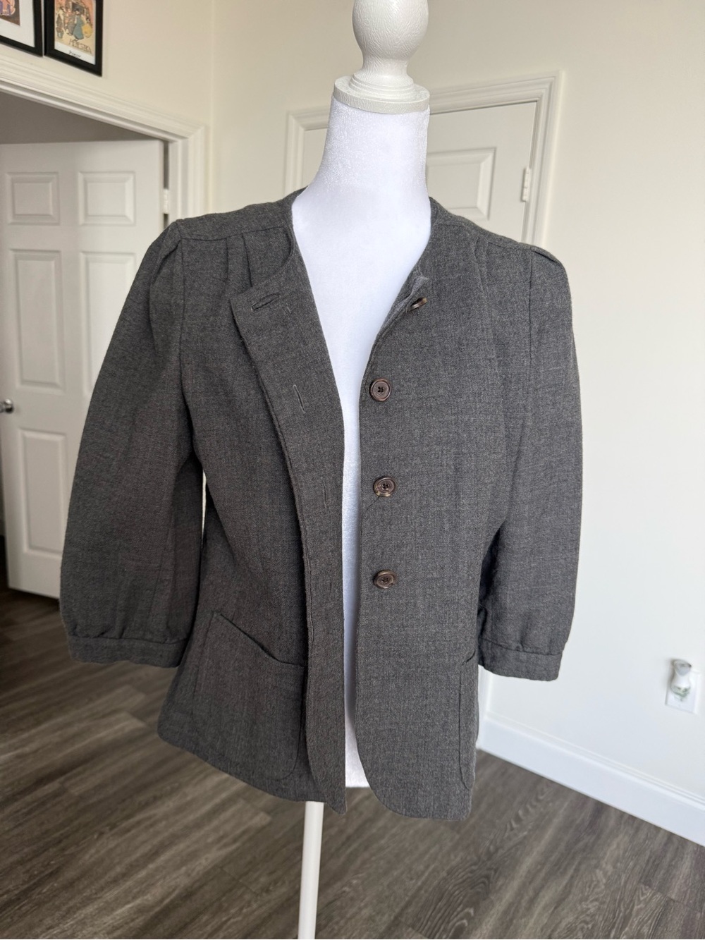 Banana Republic Heather Gray Three-Button Women's Blazer